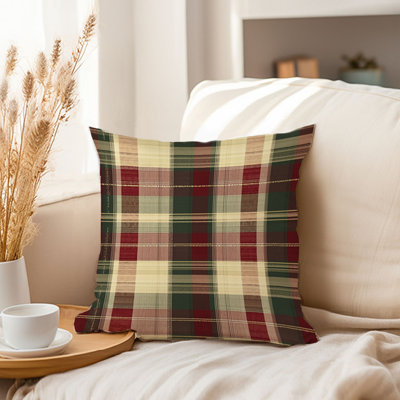 Holiday Christmas Retro Plaid Holiday Pattern VI Cottage Throw Pillow Cover