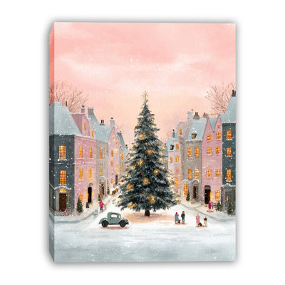 «Winter Village Christmas Tree», art mural sur toile tendue