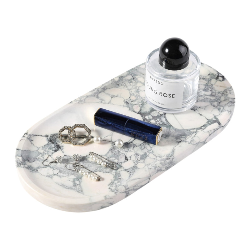 Plateau en marbre naturel ovale Guein, Gris Bvlgari
