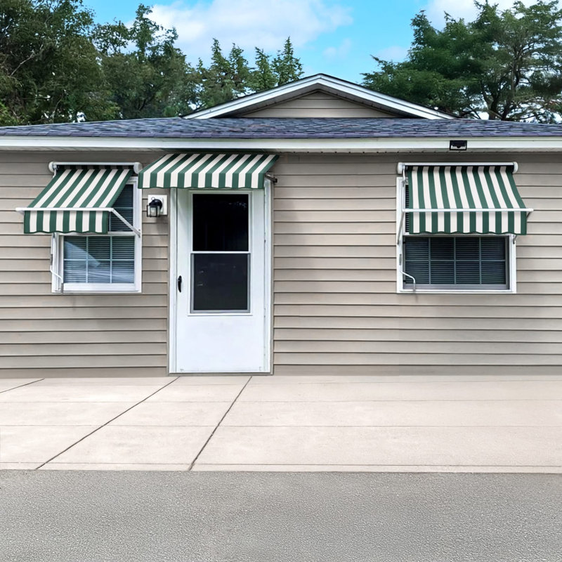 Awntech Mesa Window Retractable Awning, Forest/White Stripe, 24" H x 96" W x 24" D