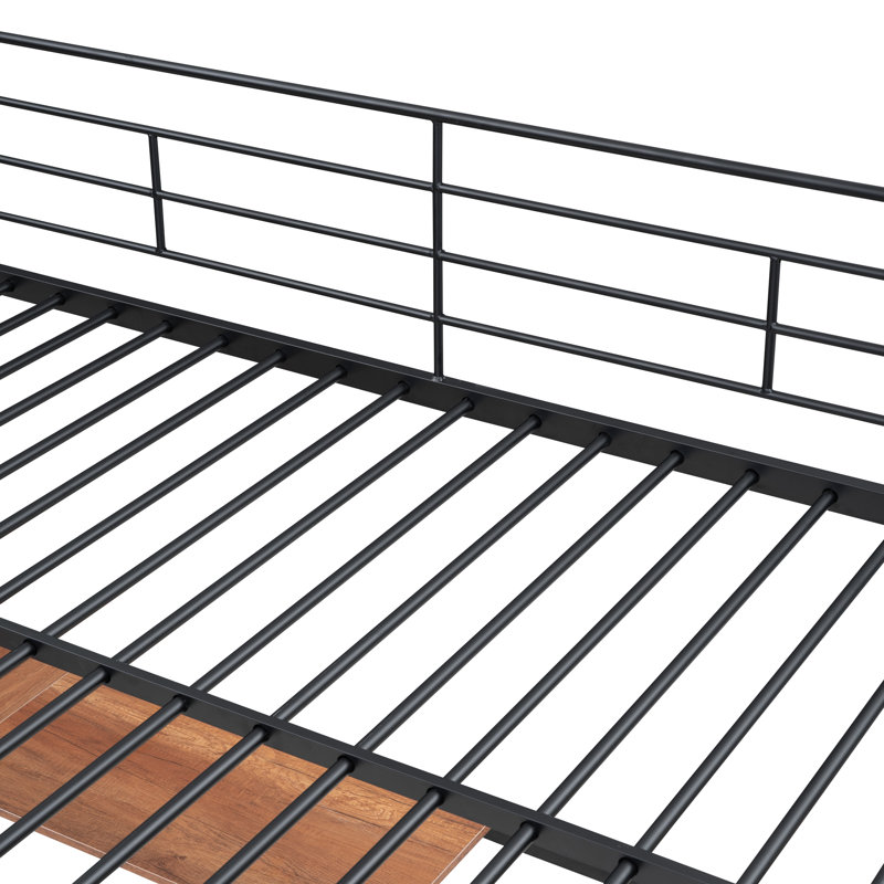 Lit mezzanine robuste en métal peu encombrant avec bureau, échelle de rangement et design noir moderne pour les chambres à coucher et les espaces de travail