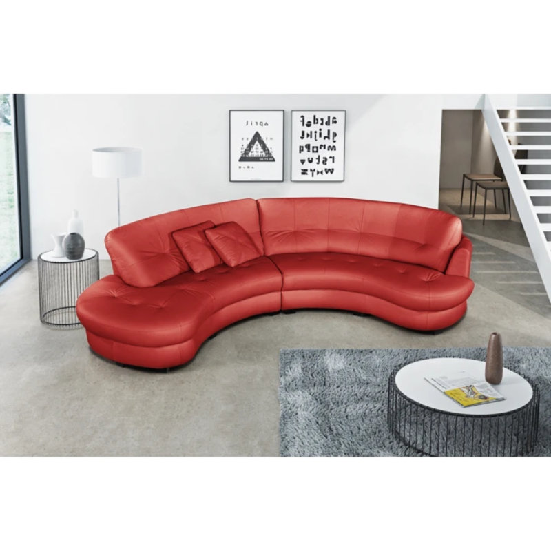 Maura Genuine Leather Curved Corner Sofa , Red, Left Hand Facing