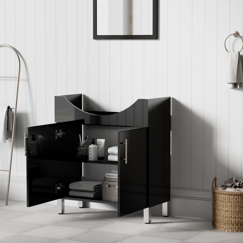 Base de meuble-lavabo simple 30 po seulement, base de meuble-lavabo autoportante ultrabrillante avec tablette réglable et portes à fermeture en douceur DTC, sans comptoir d'évier