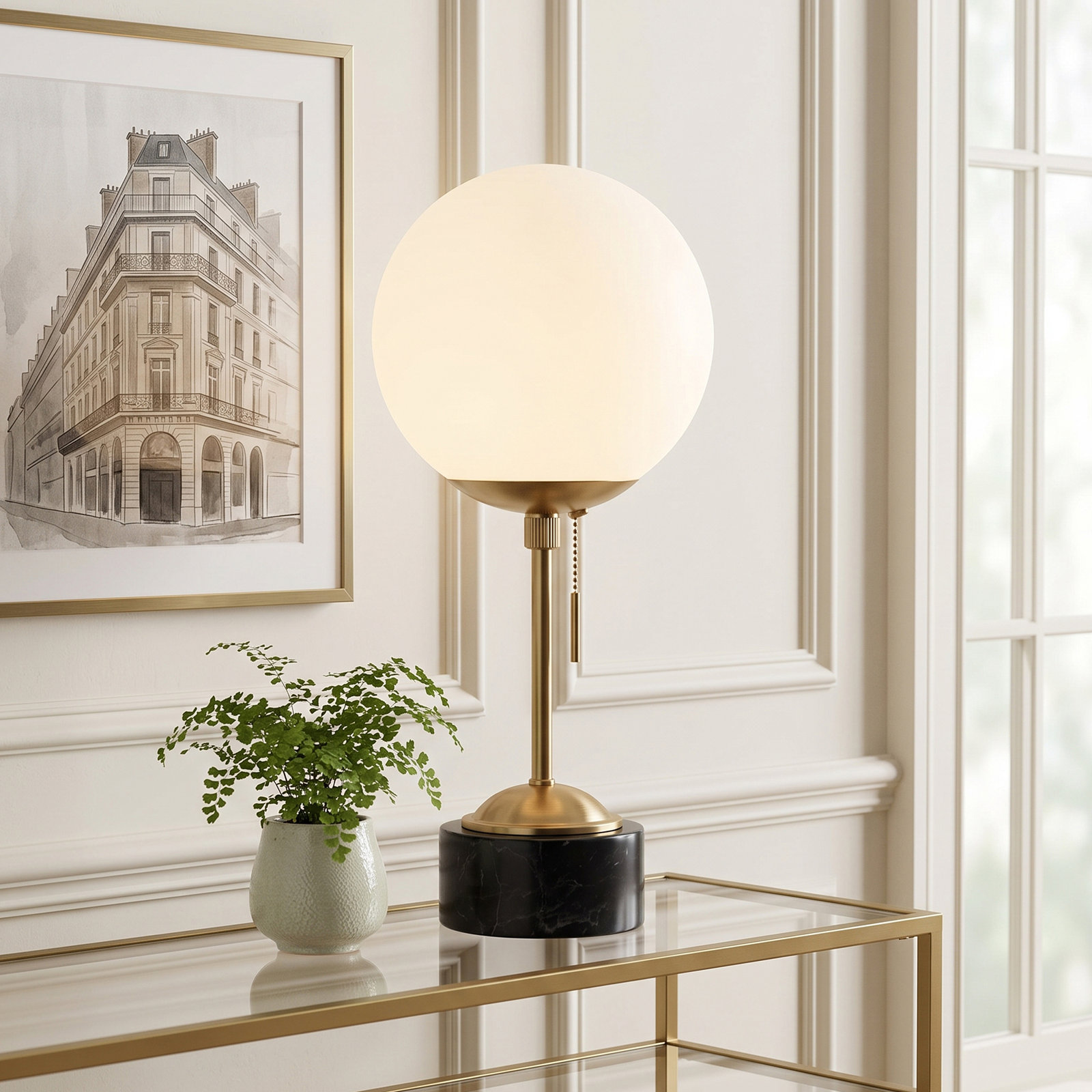 Tariq Marble Table Lamp, Black Brass