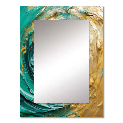 Golden Ocean Swirling Waves Painting - Abstract Spirals Wall Mirror, Modern Decorative Mirror, Printed Metal Art