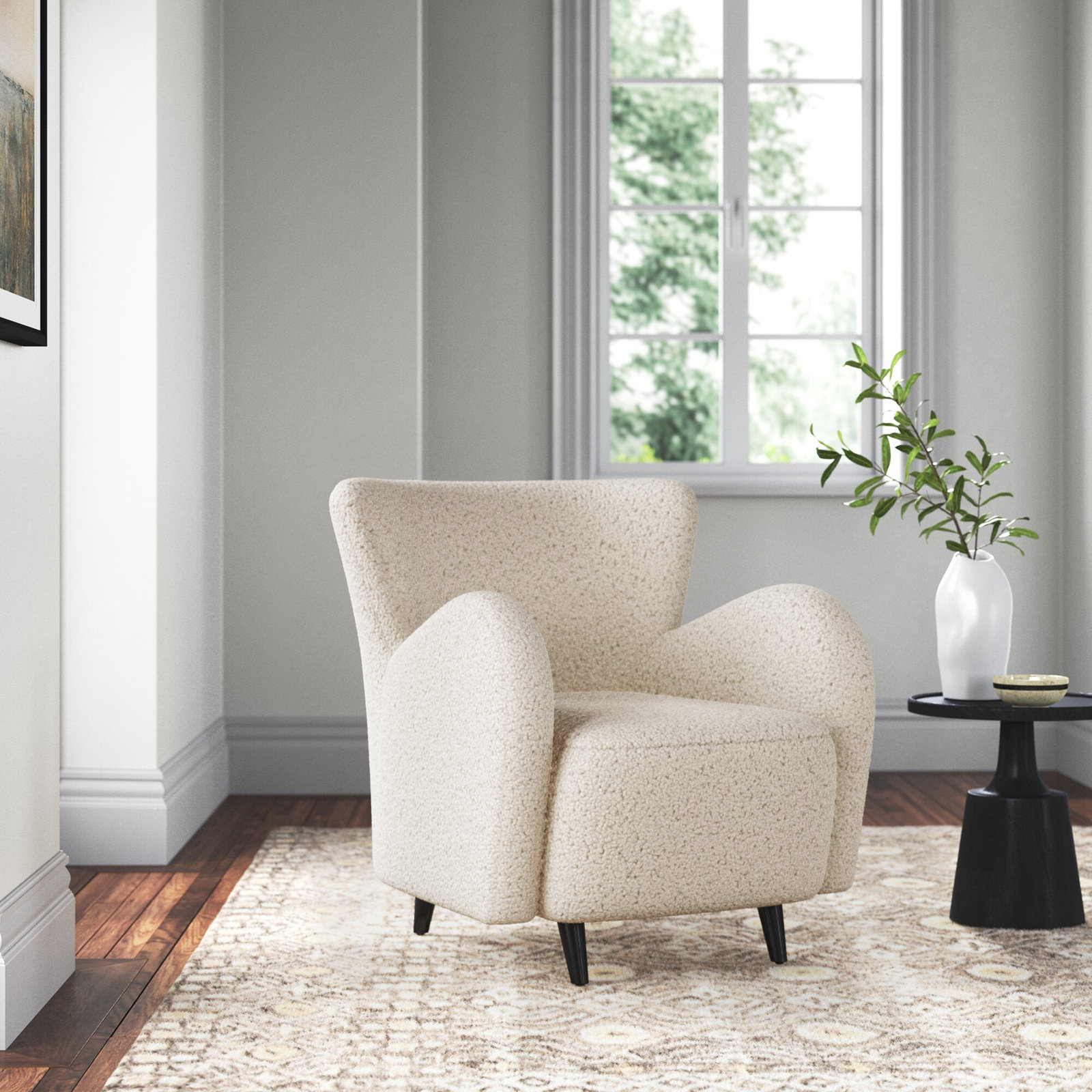 Bowie Pine Armchair, Ivory Faux Lambs Wool