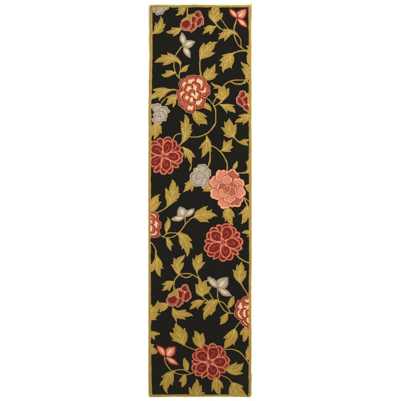 Jonsson Hand Hooked Wool Pile Floral Rug, Runner 2'6" x 10'