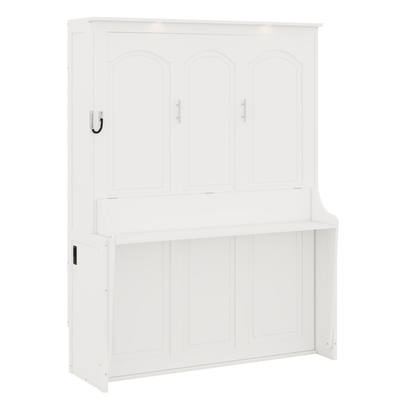 Lit mural peu encombrant avec bureau intégré, Blanc