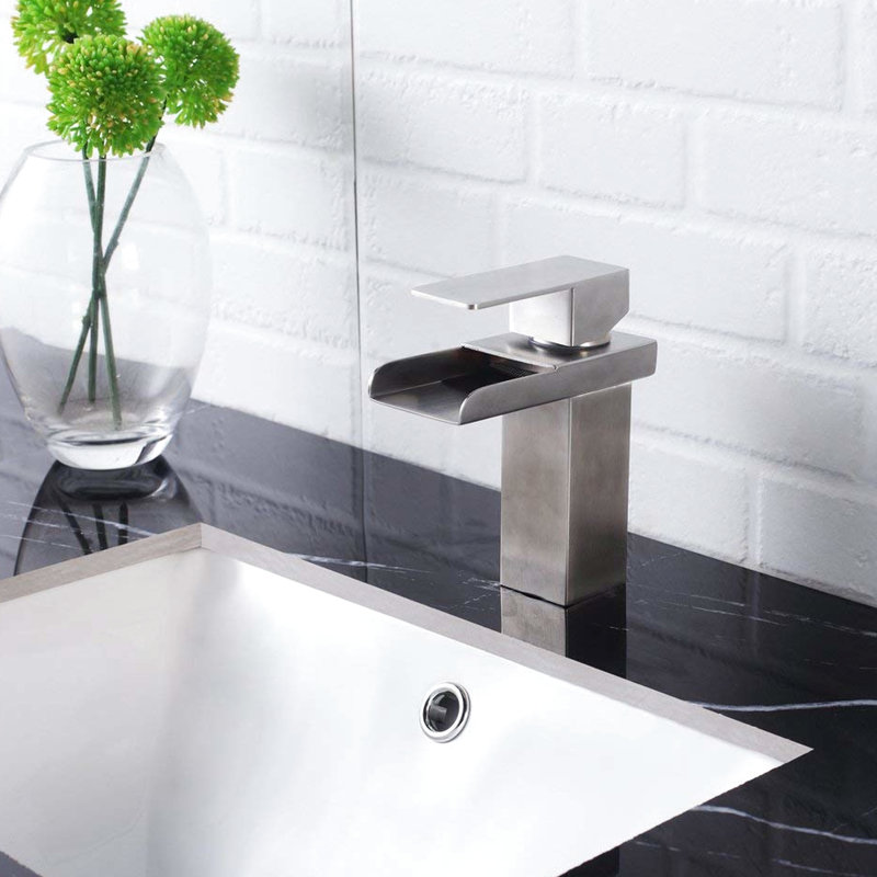 Robinet de lavabo en nickel brossé - poignée simple, trou de salle de bain, facile à utiliser avec une poignée