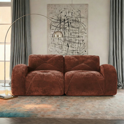 Canapés capitonnés à 2 places avec canapé sans os, tissu de velours doux, conception antidérapante inférieure, éponge haute densité 32D, conception ergonomique inférieure, aucun assemblage requis