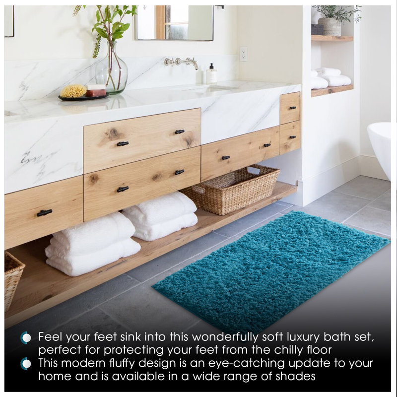 Luxury Zero Twist Bath Mat Set 2 Piece Plush Microfiber Bathroom Rug & Pedestal Mat Non Slip Absorbent Washable, Turquoise