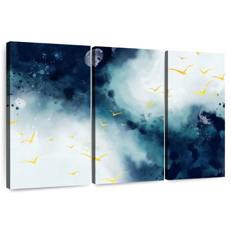 Avery Golden Birds Abstract Landscape, 48" H x 74" W