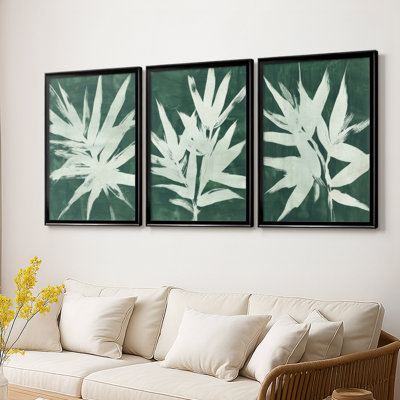 Water Palm Fossil I  -Custom Framed  Wrapped Gallery Canvas - 3 Pieces