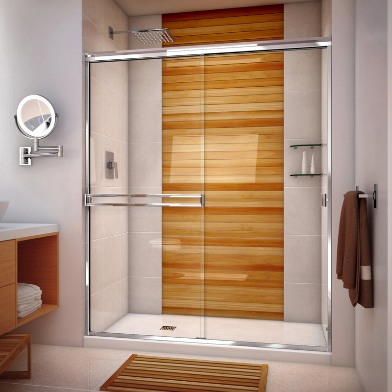 53" W x 67.38" H Semi-Frameless Shower Door, Polished Chrome