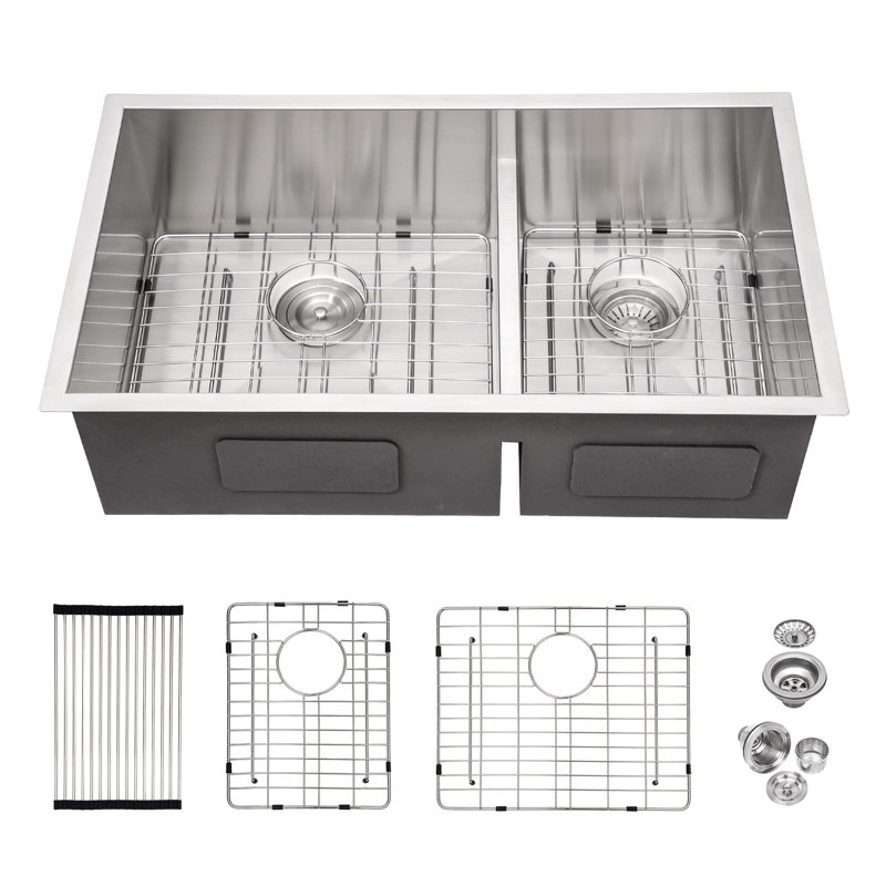 30"X19"X10" Undermount Double Bowl(60/40) Kitchen Sink - 16 Gauge With Two 10" Deep Basin