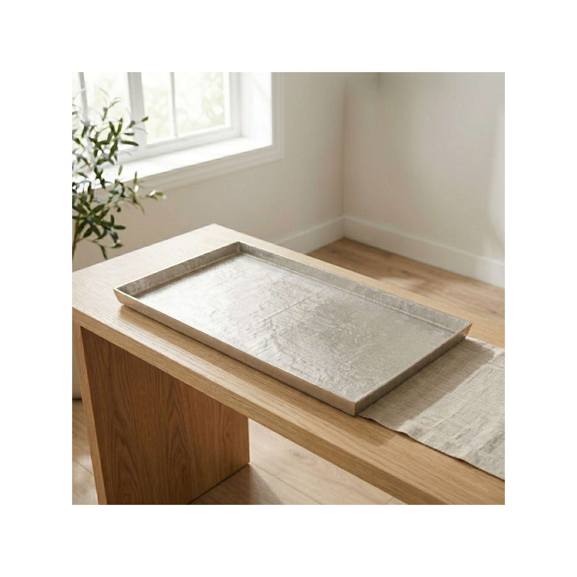 Aluminum Tray - Set of 1, Gray, 2" H x 28" W x 18" D