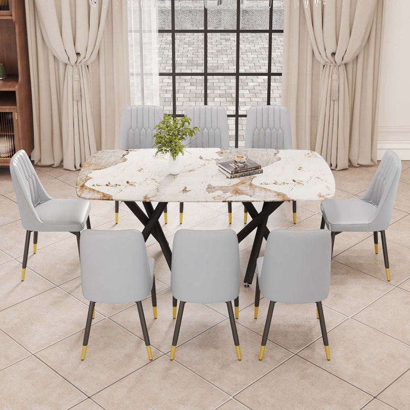 Ensemble de salle à manger rectangulaire L 71,0 po x l 39,7 po Marlem, Blanc, Gris clair