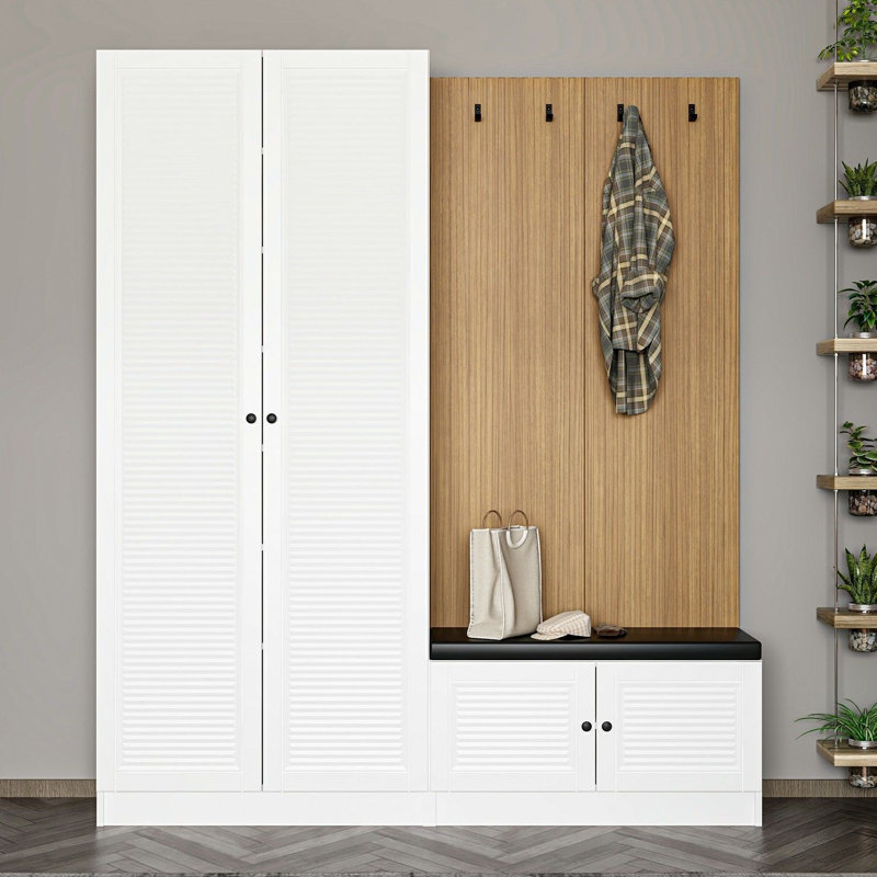 Meuble de couloir moderne avec rangement, blanc, 70,9 x 82,7 x 13,8 pouces | 100% panneau de particules enduit de mélamine, épaisseur: 0,7 pouce | Meuble d'entrée élégant et fonctionnel, parfait pour ranger les chaussures et les accessoires