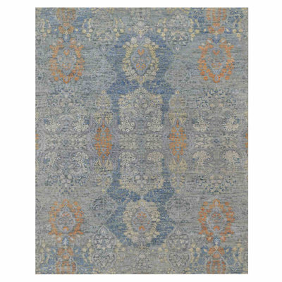 8'x10' Misty Gray, Jewelry Design, Wool with Textured Silk, Tone on Tone, Transitional, Hand Knotted, Oriental Rug