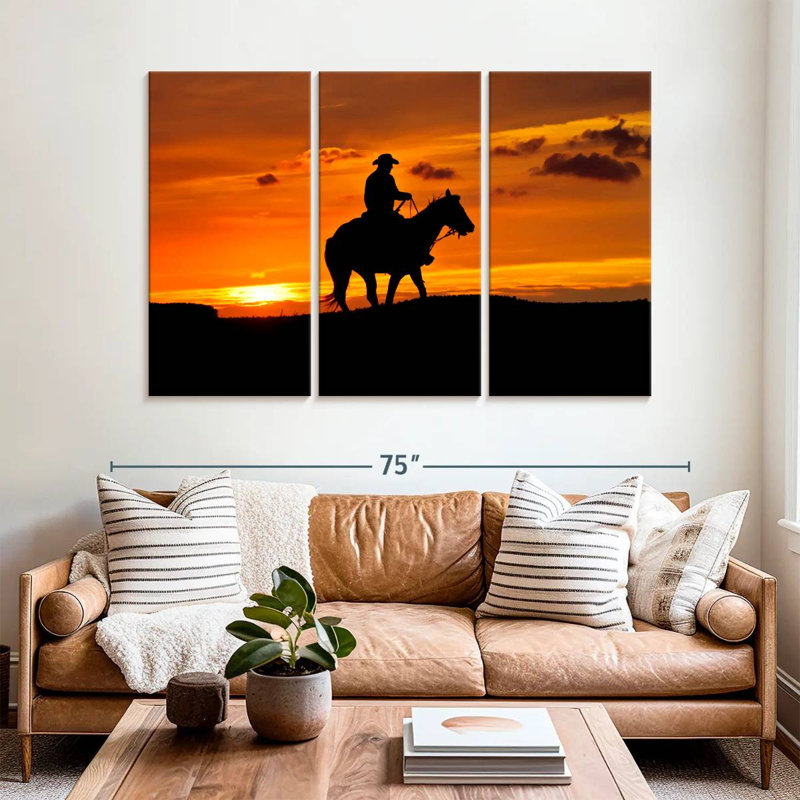 Coucher de soleil à cheval Mehar, H 42 po x l 65 po