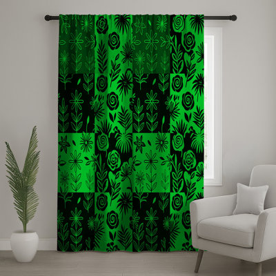 Rideaux à motif patchwork vert, voilages et voilages à motif floral - 1 panneau