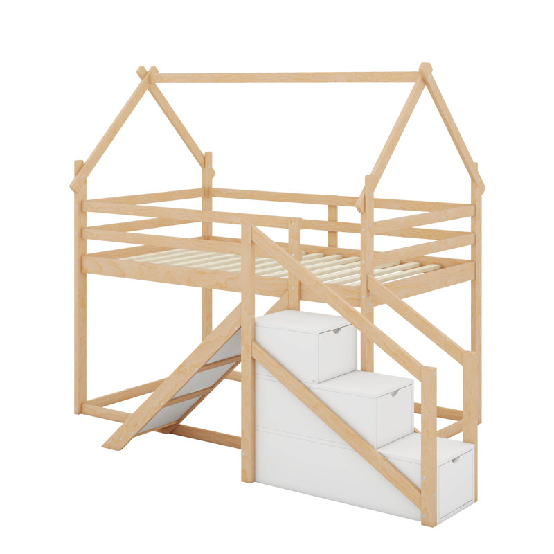 Twin Over Twin Loft Or Bunk Bed With Slide, Natural