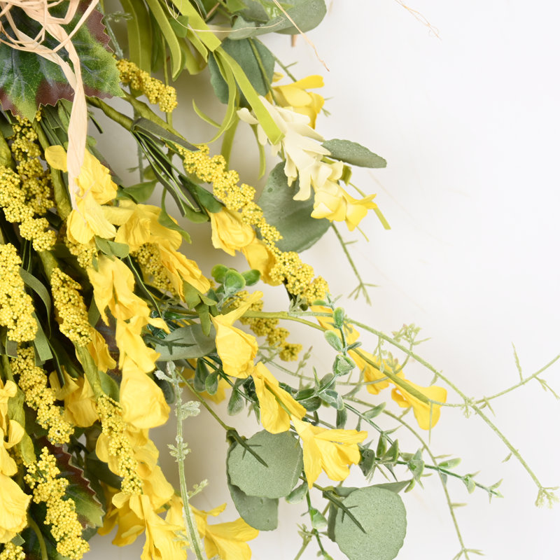 24" Artificial Farmhouse Spring Summer Wildflower Floral Swag Blossoms Cluster Berry Greenery Foliage Front Door Wall Decor