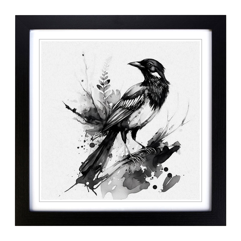 Magpie Ink Wash - Framed Print, Black
