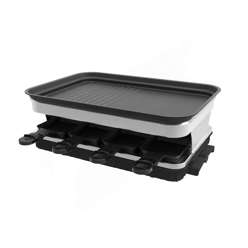 Raclette pour 8 personnes avec plaque antiadhésive, raclette avec 8 mini poêles à raclette, température réglable en continu,