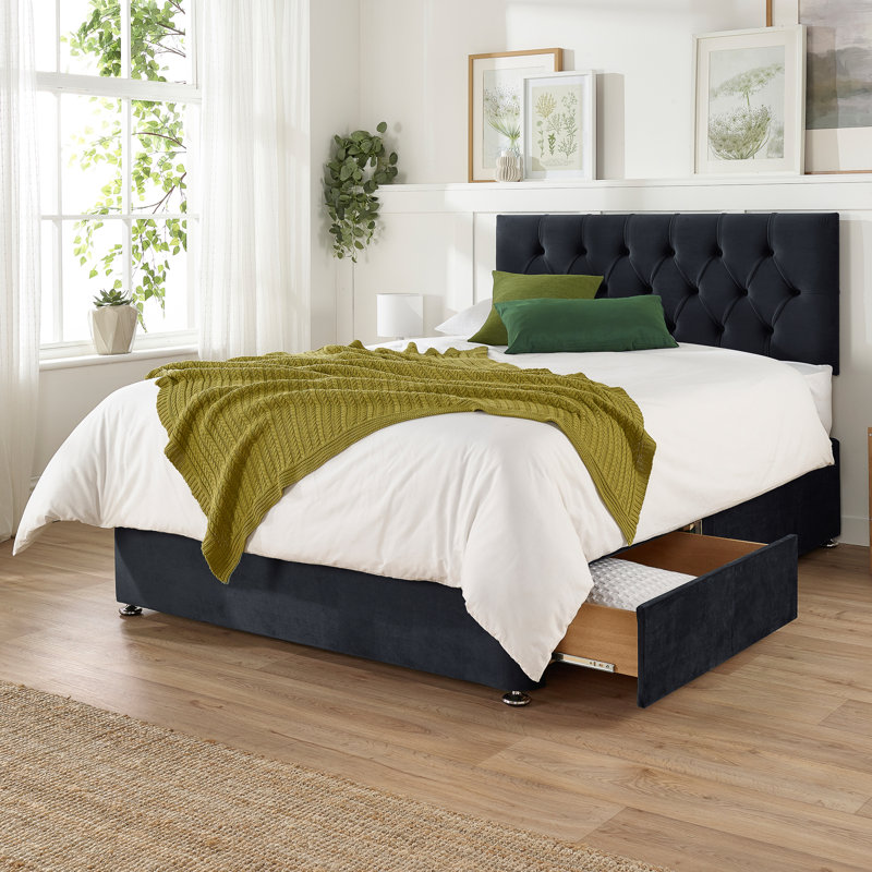 Amanjot Coilsprung Divan Bed Set, Onyx, No Drawers, Small Single (2'6)