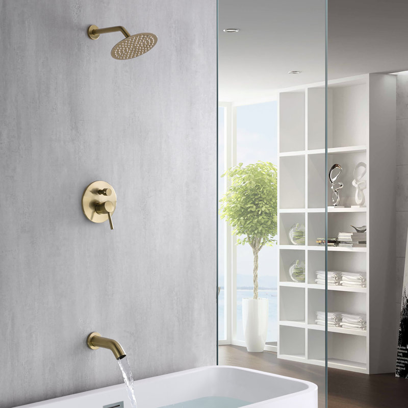 Dual Function Concealed Mixer Showers with Rough in-Valve, Brushed Gold
