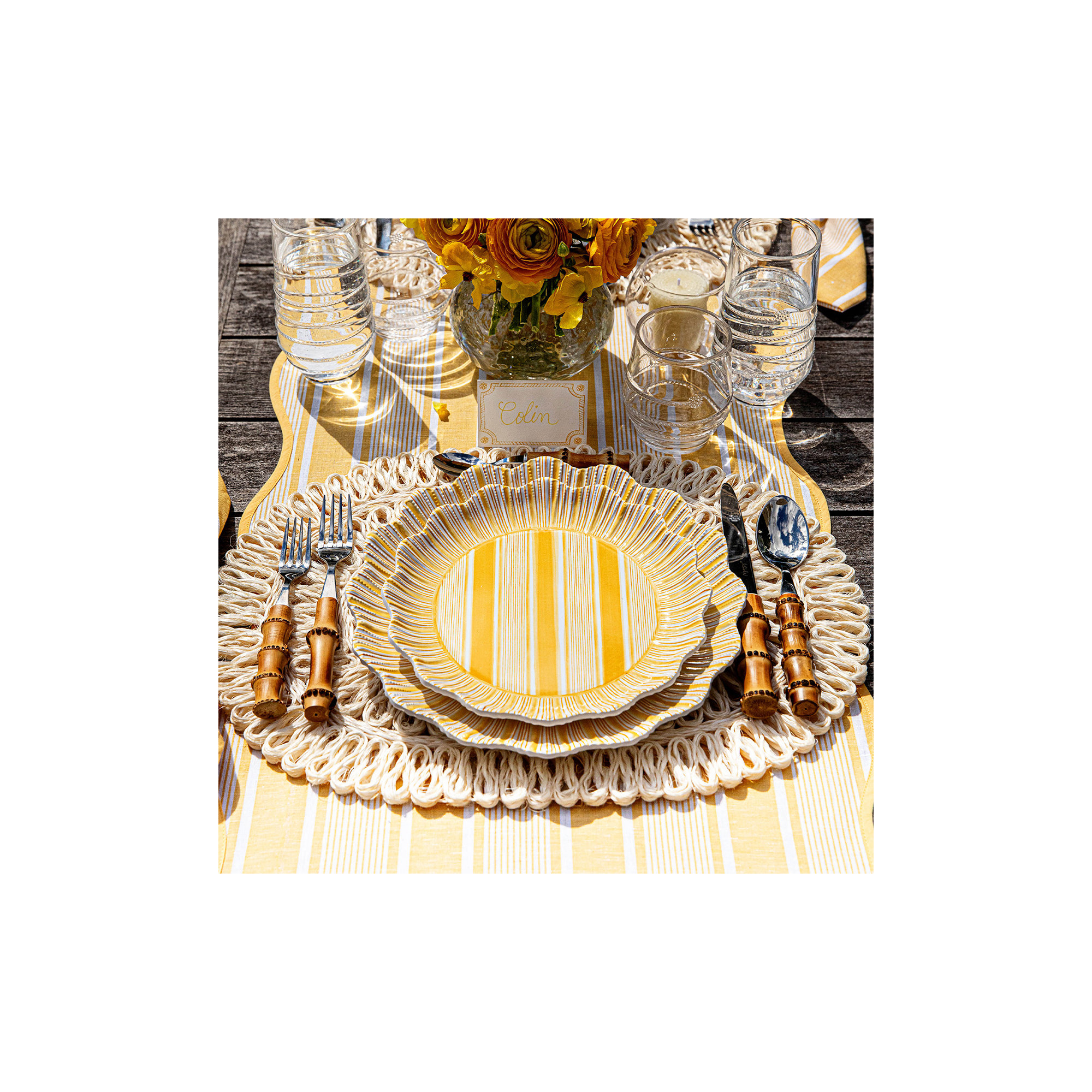 Cabana Stripe Melamine Dinner Plates, Sunshine