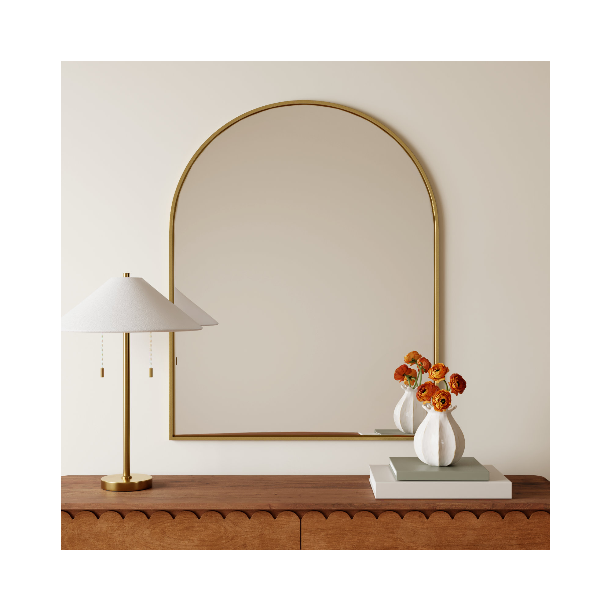 Sabine Metal Arch Wall Mirror, 42" x 33", Brass