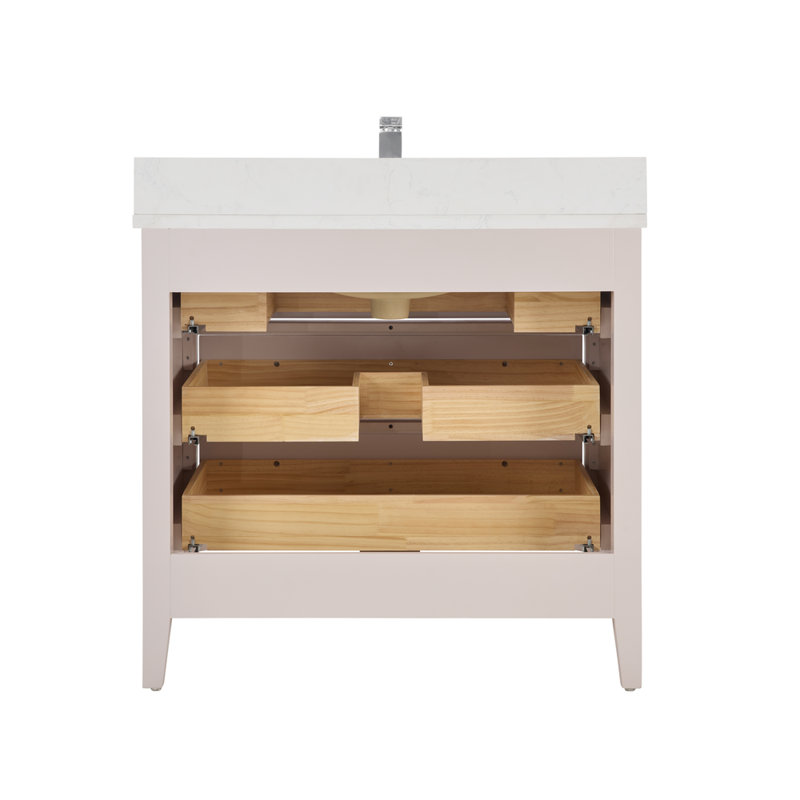 42" Solid Wood Sink Vanity With 1' Top, Polished Chrome, Dreamy White, 36"