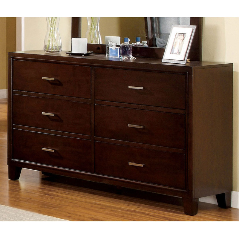 Commode double à 6 tiroirs 58 po Kallaroo, Cerisier brun