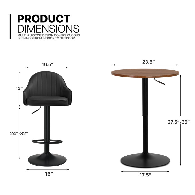 Table bistro et tabourets de bar pivotants de 23,5 po Belcherry, Brun, Noir