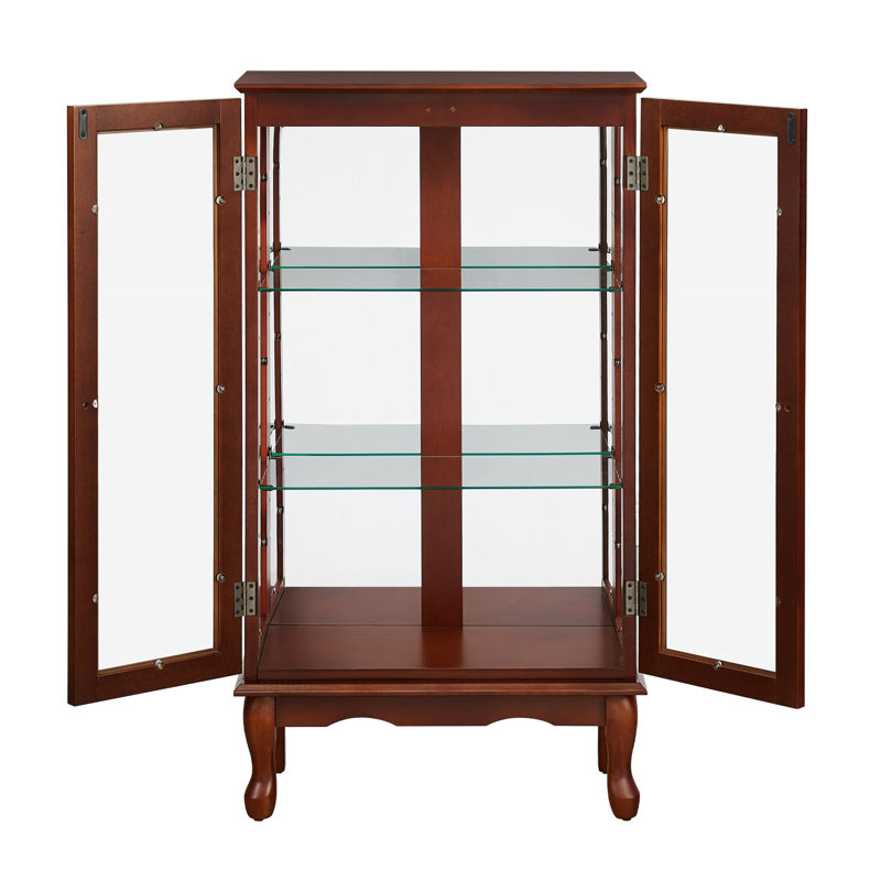 Vitrine en noyer avec dossier en miroir et tablette de rangement réglable, H 25,61 po x l 11,59 po x P 42,93 po, Noyer