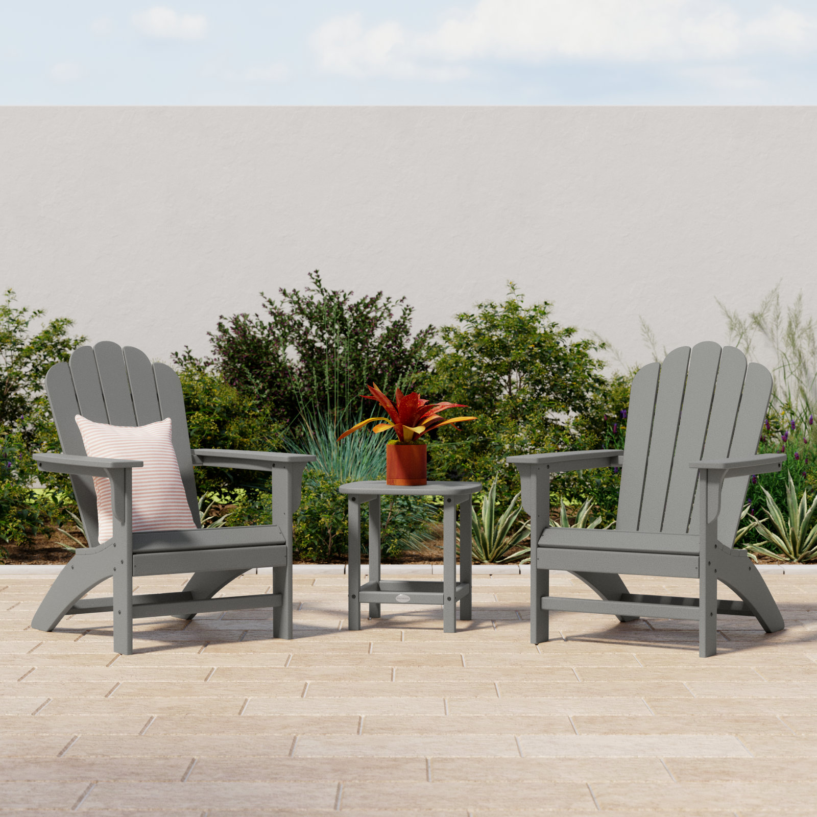 POLYWOOD Country Living Adirondack Chair Set, Slate Gray