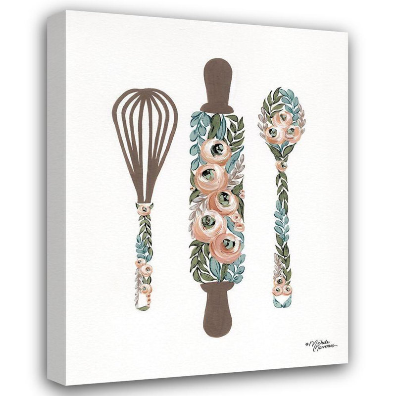 Ophelia & Co. Norman, galerie d'art sur toile tendue par Michele: Outils de cuisson floraux, H 24 po x l 19 po