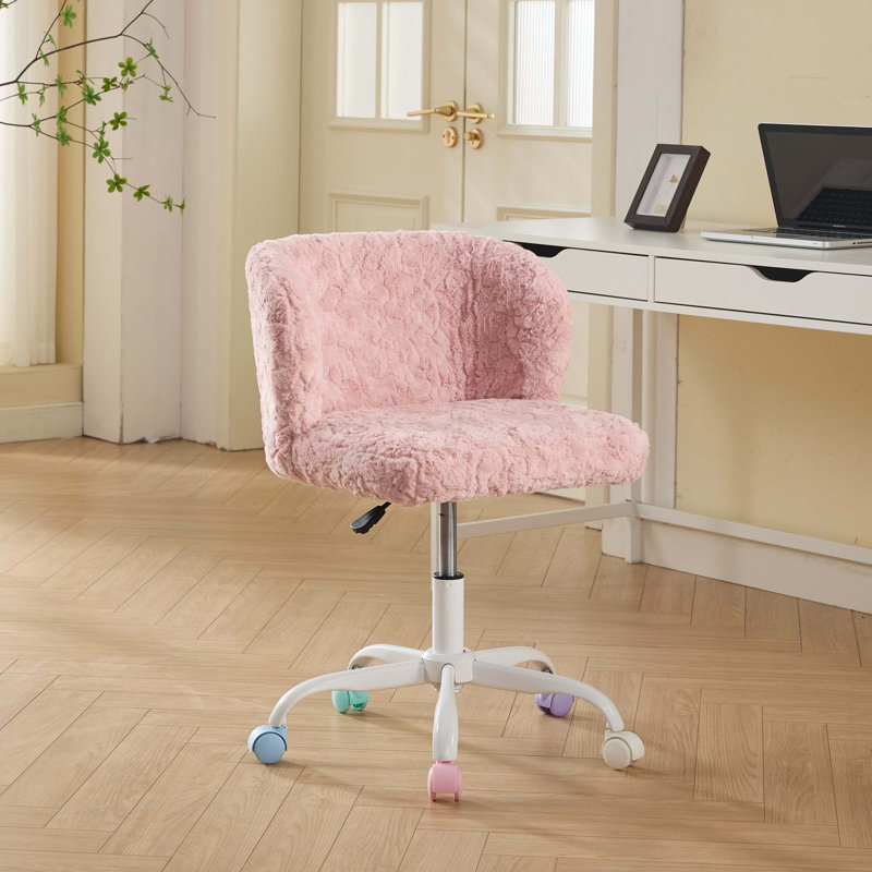 Chaise de bureau pivotante réglable avec base en métal, Rose