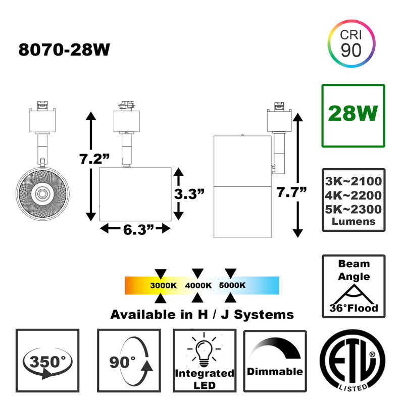 Spot, H 7,7 po x l 3,3 po x P 6,3 po, Blanc