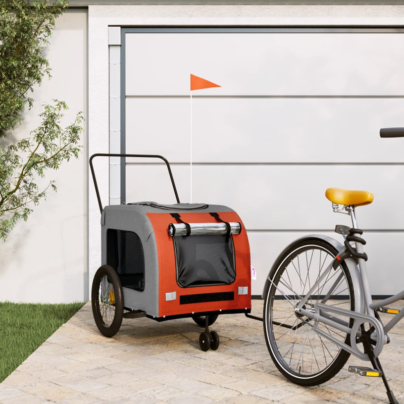 VidaXL Pet Vélo Remorque Vélo Cargo Poussette Chien Tissu et fer Oxford, H 52,8 po x l 26,8 po x P 28,7 po, Orange / gris