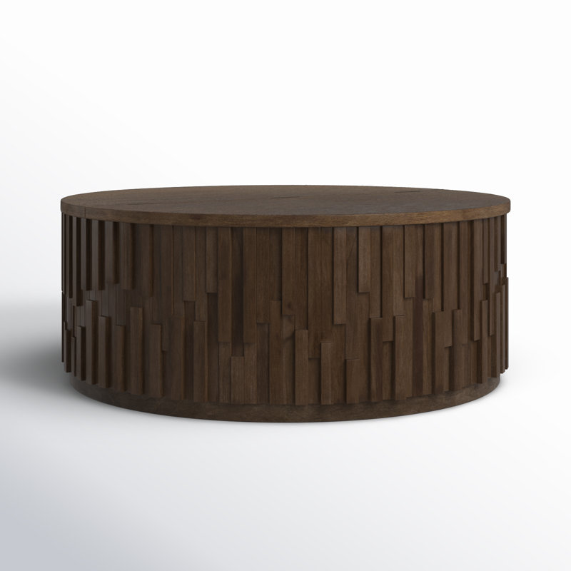 Dark Brown Solid Mango Wood Round Coffee Table with Hidden Storage