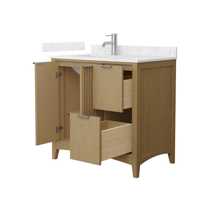 Palmilla 36" Freestanding Single Bathroom Vanity with Cultured Marble Top, Brown, Matte Black, Carrara Cultured Marble