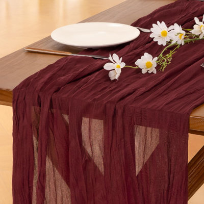 Chemin de table en étamine Cheesecloth Summer Boho Bourgogne 10 pièces gaze rustique 10 pi en tissu de fromage diaphane de style campagnard pour douche de bébé décorations de fêtes nuptiales