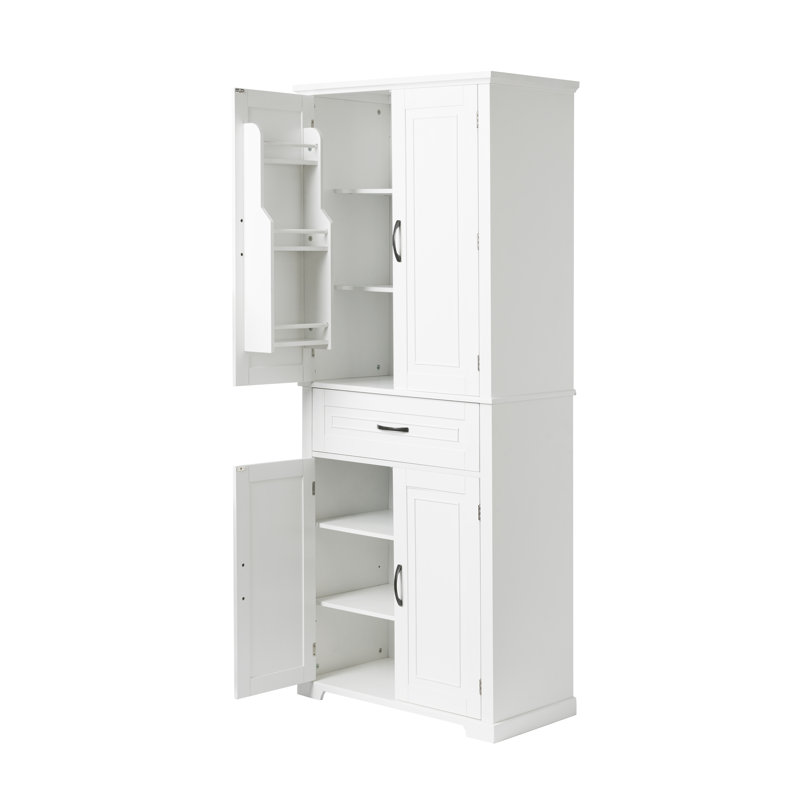 Tall Bathroom Storage Cabinet With Doors & Drawer, Adjustable Shelf, Multi-tier Organizer For Bathroom, Kitchen, Office, White