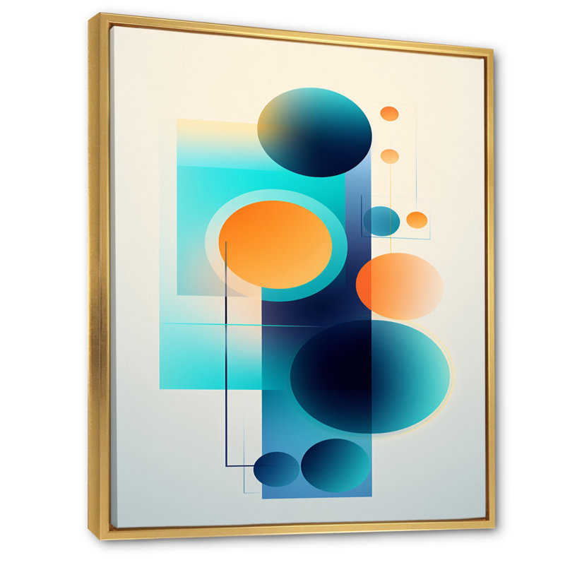 Indépendant de curiosité rétro - art mural géométrique moderne dans le salon, H 32 po x l 16 po, Cadre flottant doré