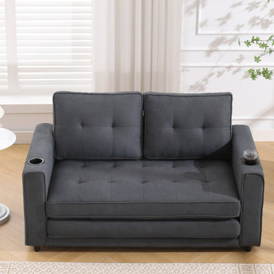 Causeuse convertible capitonnée 3-en-1 - canapé-lit pliable avec canapé-lit, poches latérales et porte-gobelet