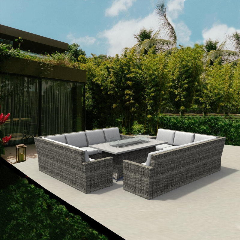 Wicker 12 - Person Patio Conversation Set with Cushions