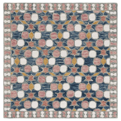 Blazier Hand Tufted Wool/Cotton Geometric Rug in Gray/Pink